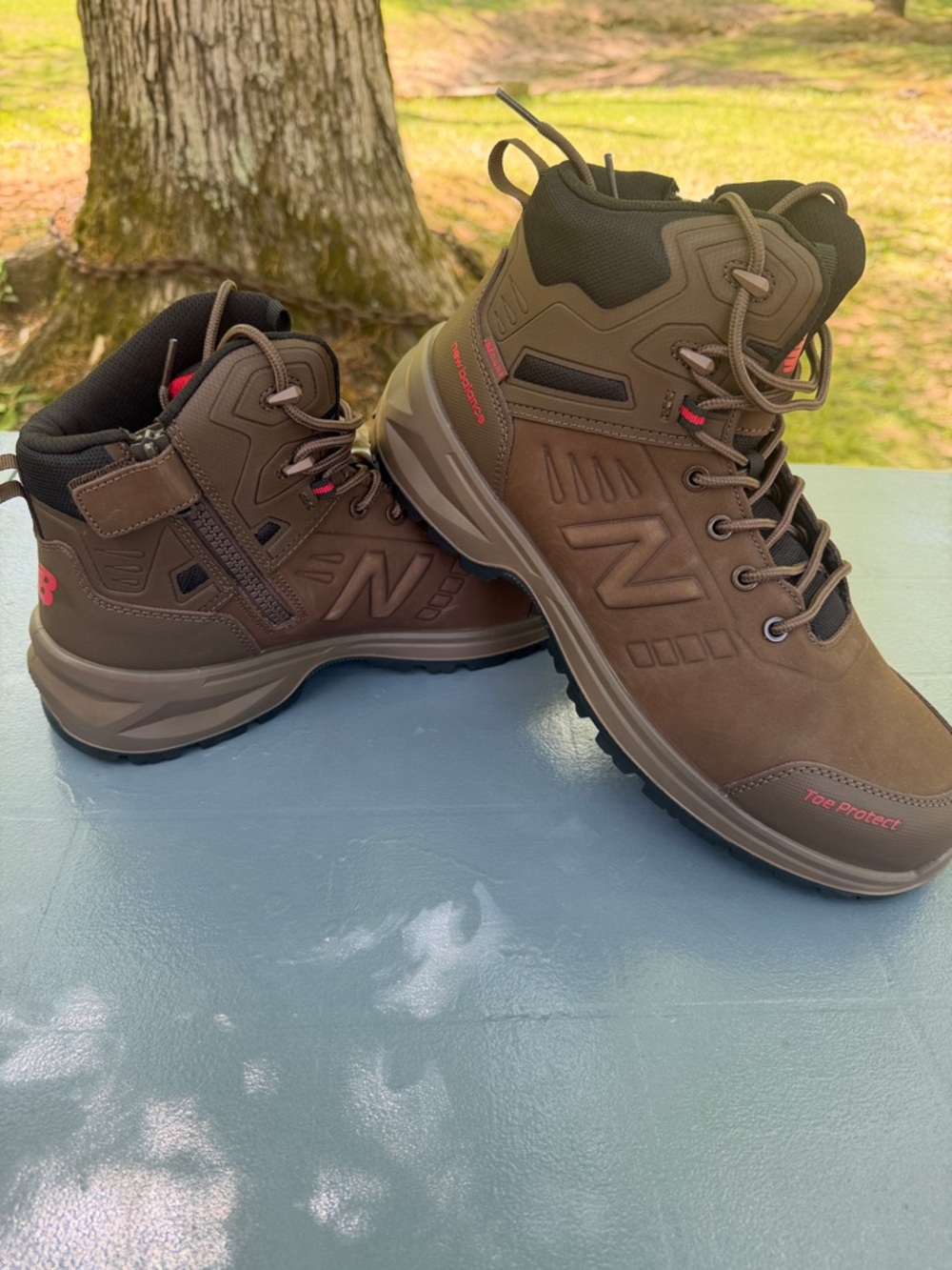 New Balance Calibre Brown Men's Waterproof Hiking Boots with Red Accents